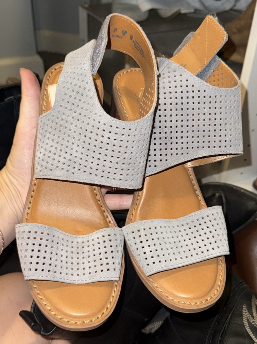 Franco Sarto Perforated Slingback Sandals - Light Gray